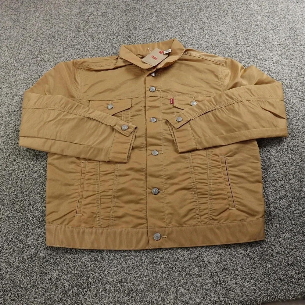 NEW Levis Jacket Mens L Beige Brown Type‎ 3 Trucker Windbreaker Bomber Coat Work
